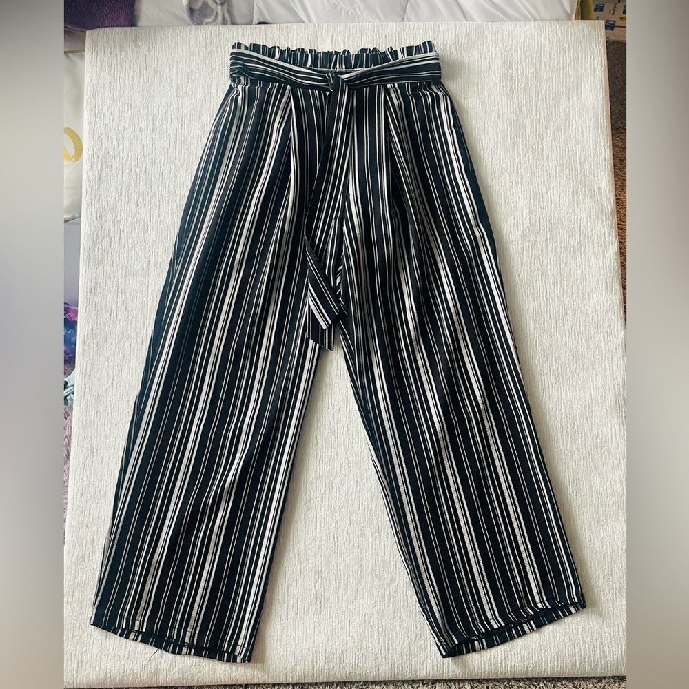 Black and White Vertical Stripe Wide Leg Pants